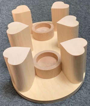 Tee- oder Plattenwärmer aus Holz, mit Rechaudkerzen, Herz